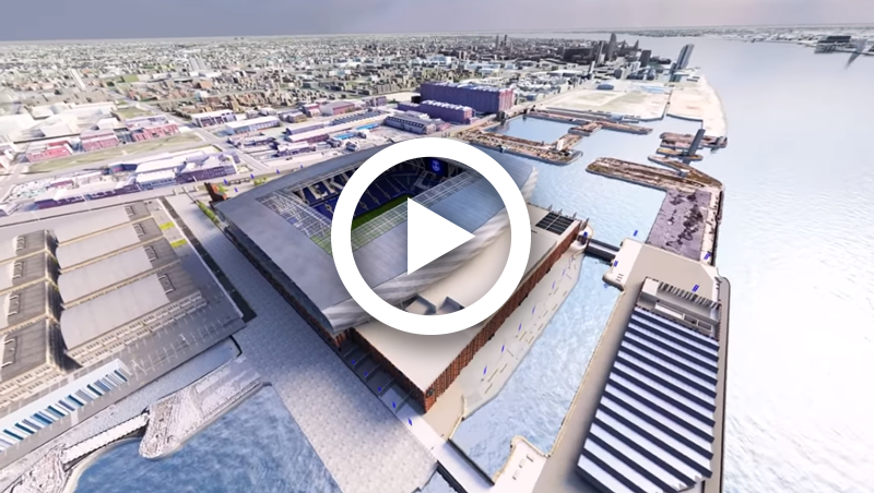 Flythrough of New Everton Stadium at Bramley-Moore Dock