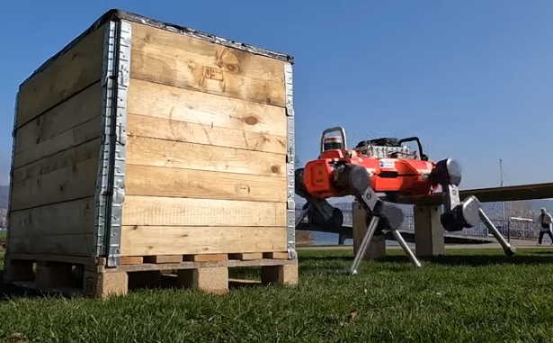 AI-powered robot dog crawls around an obstacle course