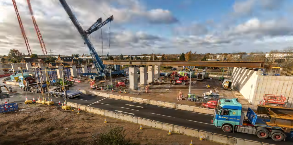 Time-lapse footage shows giant steel beams installed